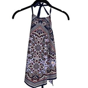 Kona Sol Womens Navy Purple Paisley Medallion Halter Handkerchief Tankini Top M‎